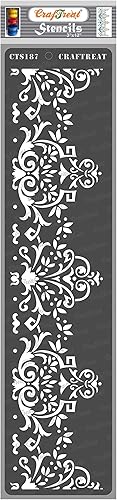 CrafTreat Plantillas de borde reutilizables para pintar en madera, lienzo, papel, tela, piso, pared y azulejos, borde de 1-3 x 12 pulgadas,
