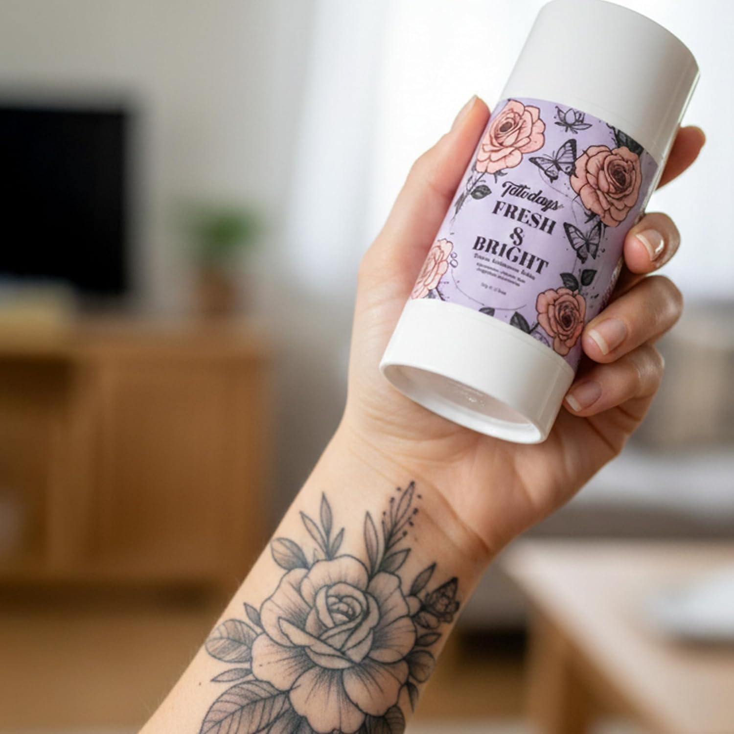 Tattoo Balm Stick - Aftercare Color Enhancing Brightener for New & Old Tattoos, Organic Vegan Healing Moisturizer Lotion, Women Men, Rose Scent