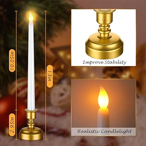 Miniatura 2 de Fumete 16 velas de Navidad sin llama con base dorada, funciona con pilas, velas blancas que funcionan con pilas, candelabros LED para fiestas de