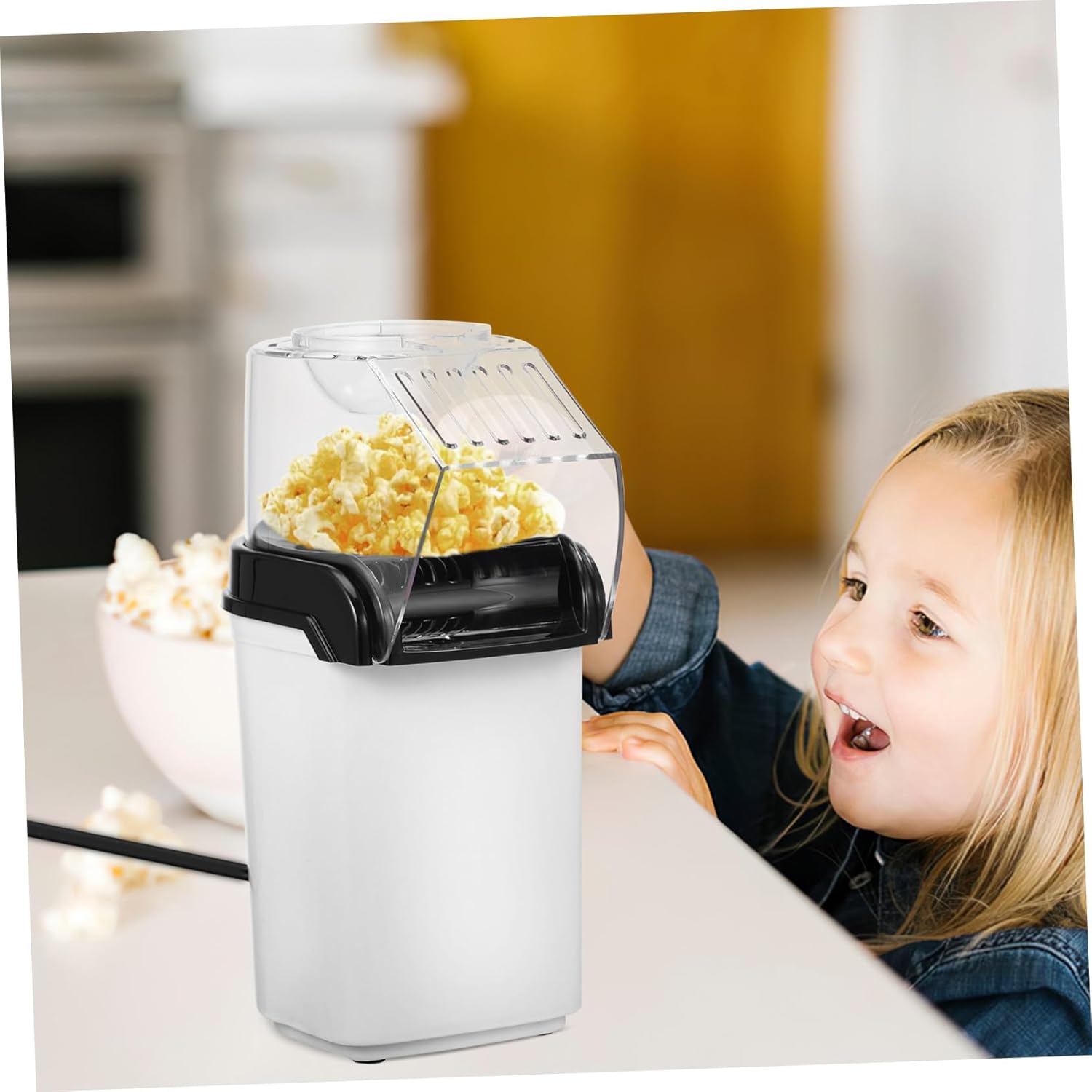 110v Compact Electric Hot Air Popcorn Maker with Measuring Cup Air Popped No Oil for Home Movie Nights and Parties Ac Plug