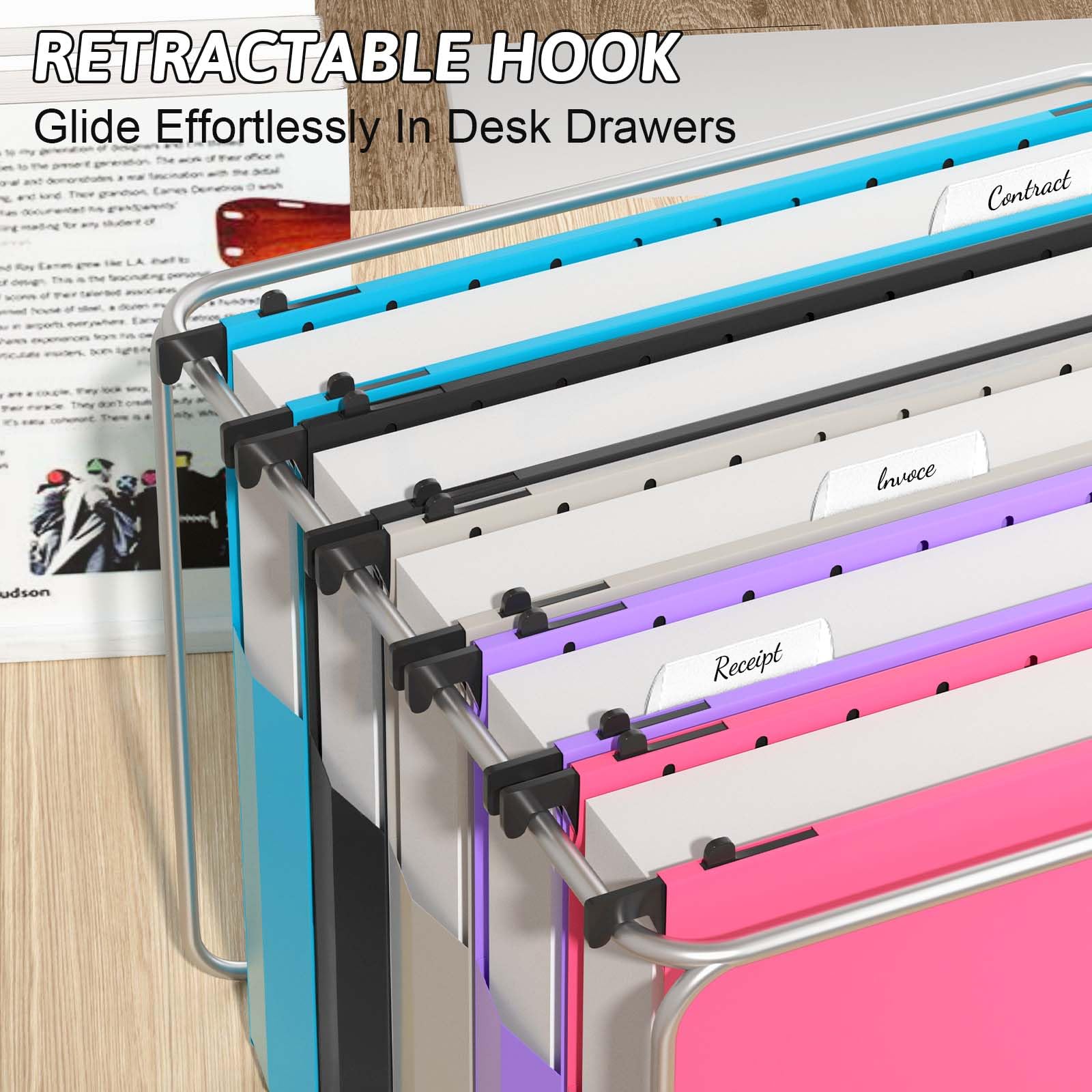 Carpeta colgante de plástico de capacidad extra, tamaño carta, paquete de 12 carpetas colgantes reforzadas, diseño expandible lateral, expansión resistente de 2 pulgadas, organizador colgante
