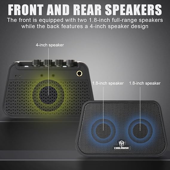 COOLMUSIC Mini Electric Guitar Amp, Rechargeable 10W Guitar Speaker with Dual Sound Modes & Headphone Output