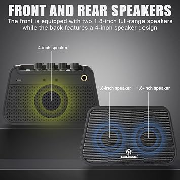 COOLMUSIC Mini Electric Guitar Amp, Rechargeable 10W Guitar Speaker with Dual Sound Modes & Headphone Output