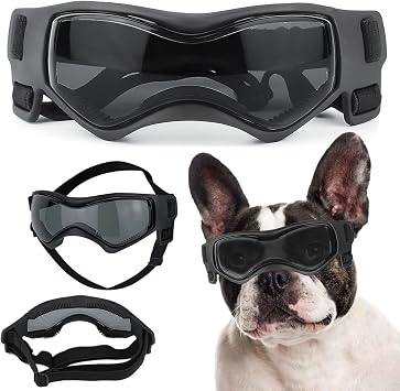Dog Goggles for Medium Dogs, Dog Sunglasses Medium Breed, Dog Glasses UV Protection Wind Protection Dust Protection with Adjustable Strap for Medium Breed Medium Black