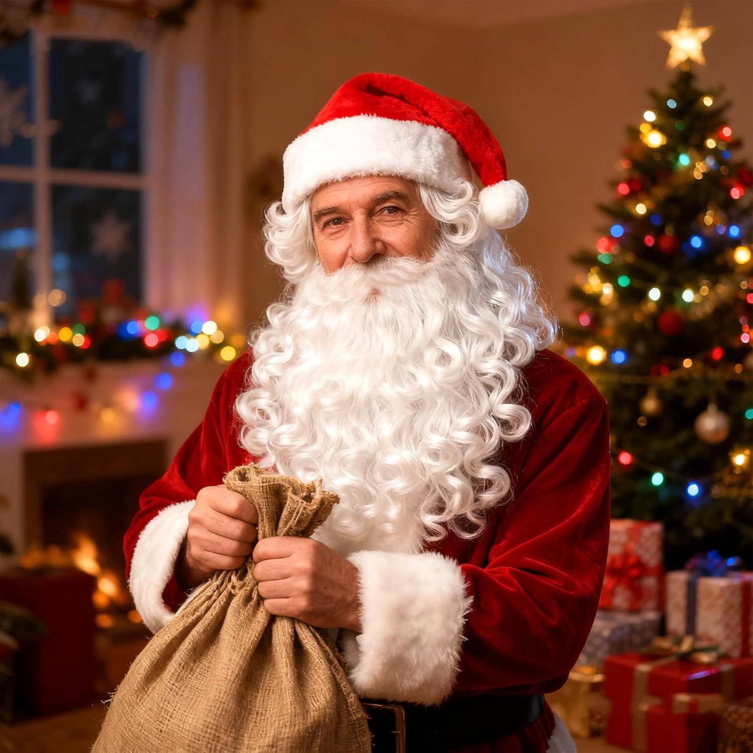 3 Pcs Santa Hats Beard Wigs Christmas Costume Accessories Set for Adult Santa Claus Hair for Christmas Cosplay Party - Image 5