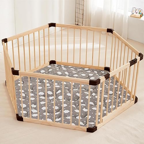 Miniatura 4 de Tapete de juego hexagonal para bebé, 51 x 59 pulgadas, tapete de juego ultra suave, lavable de 6 paneles, tapete antideslizante para gatear para