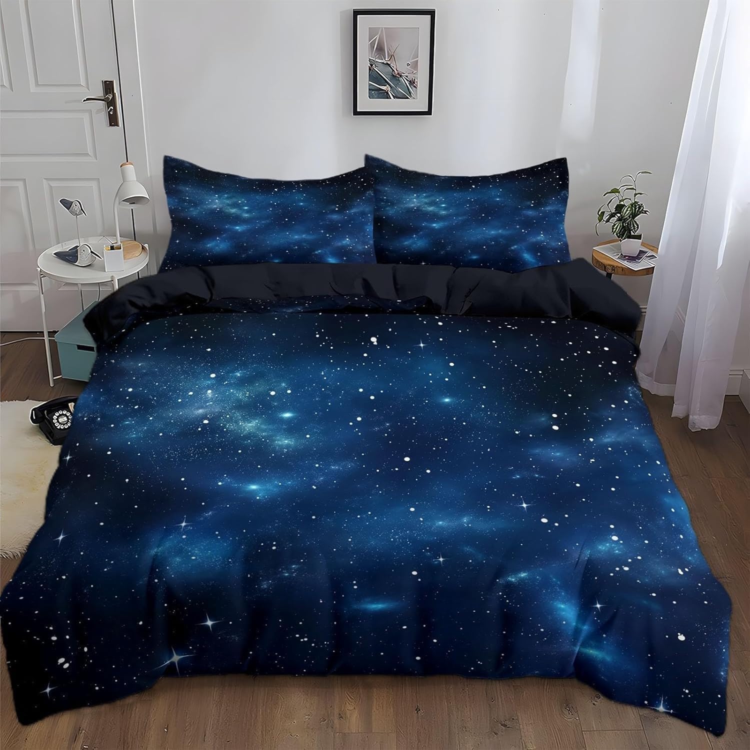 Housse de couette 200x200 cm avec taies d'oreiller parure de lit nuit bleue