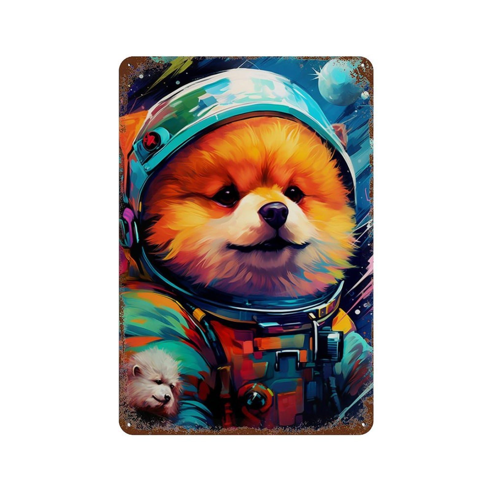 Space Pomeranian Adventure -1 Retro Metal Sign 11.8"x7.9", Ideal for Basement, Hobby Room And Garage Decor