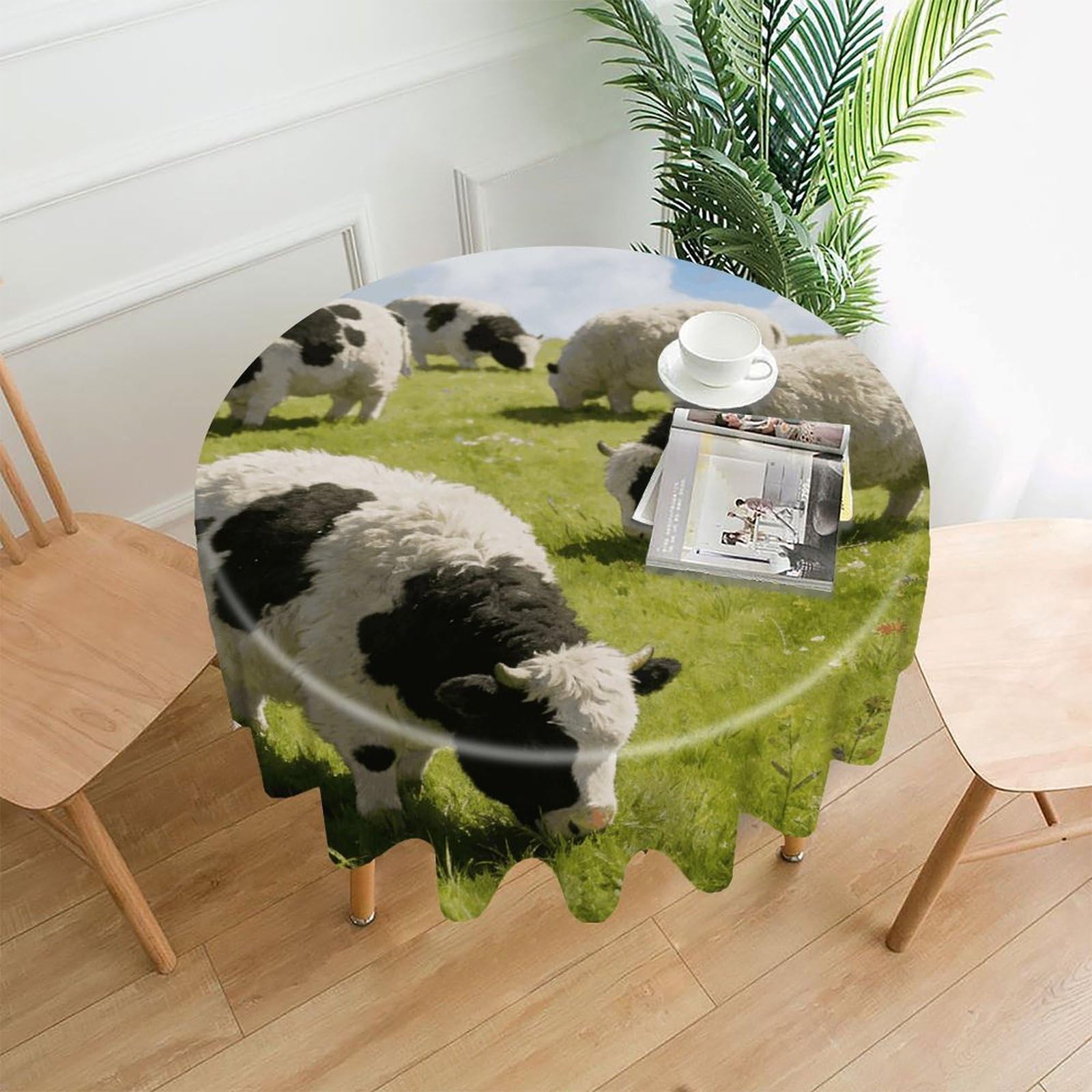LZQPOEAS Cute Cows Watercolor Tablecloth Easy to Clean Polyester Round Table Cover Washable Round Table Cloth Wrinkle-Free Circle Decoration Tablecloth for Kitchen and Dining Room 60"