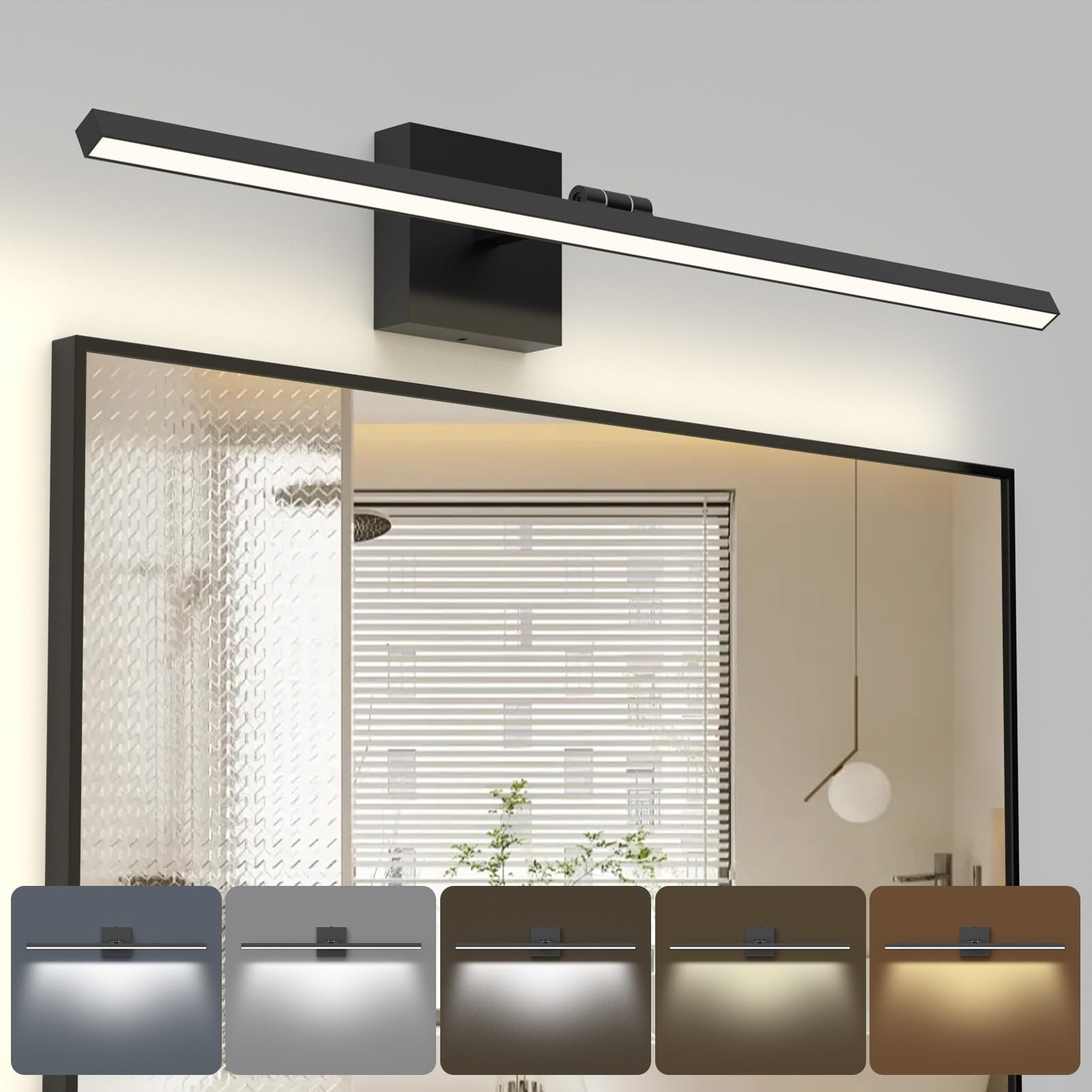 Black Bathroom Vanity Light Fixtures, Morden Vanity Lights with 5CCT&amp;Dimmable Wall Sconce Lamp, 16IN Rotatable Vanity Bath Fixture Over Small Mirror For Bathroom Restroom Bedroom Hallway-ETL Certified