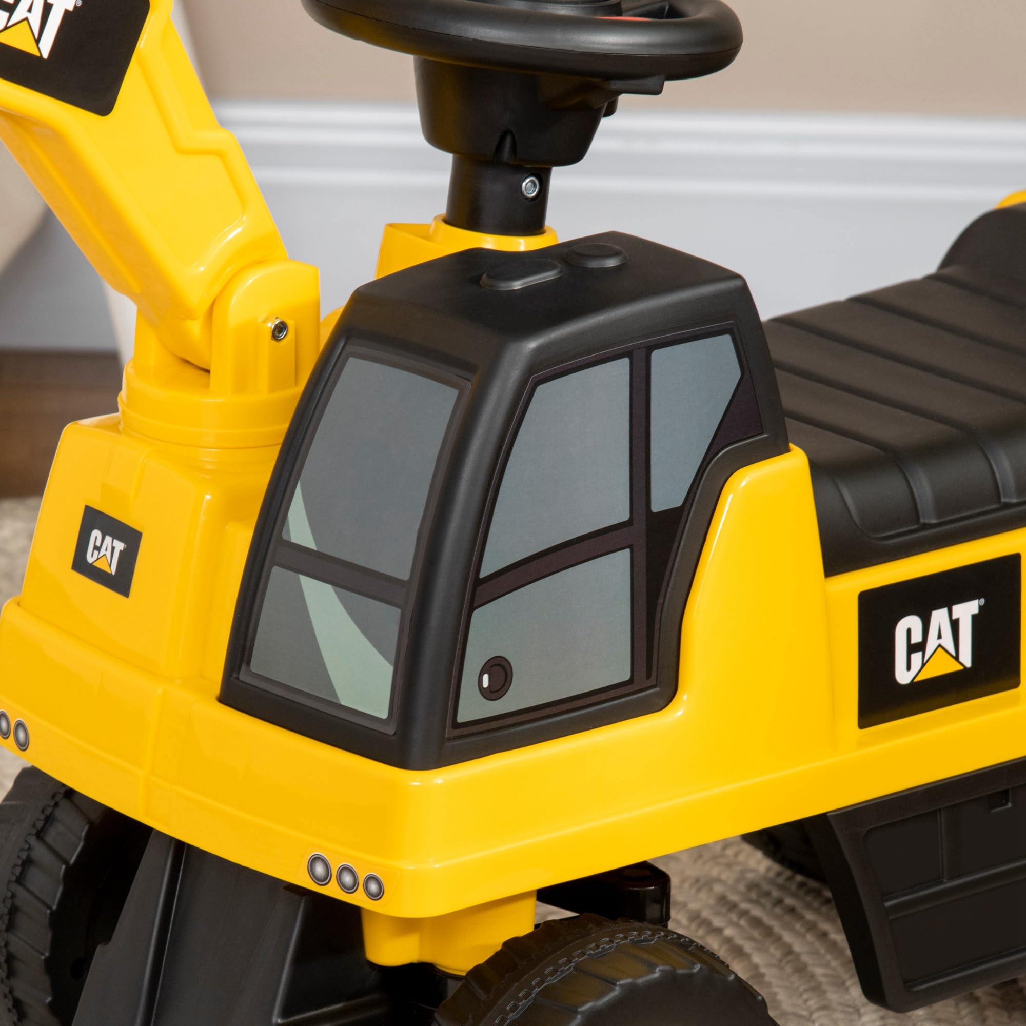 HOMCOM Ruspa Giocattolo con Licenza Caterpillar e Vano Contenitore, Escavatore Giocattolo Cavalcabile per Bambini da 1-3 Anni, Senza Batteria, Giallo