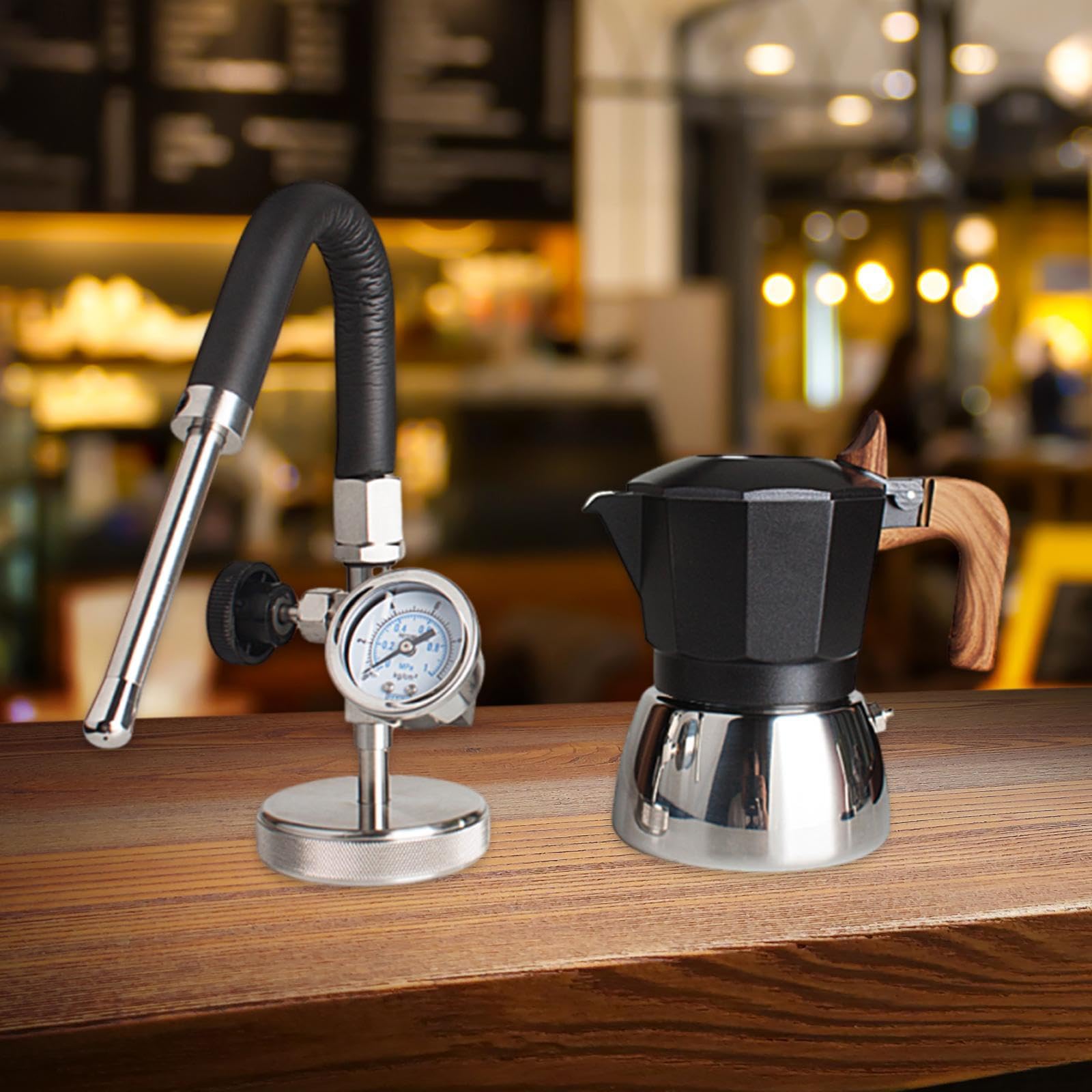 Pot Espresso Herdkanne Edelstahl Doppelventil Kaffeekocher Milchaufschäumer mit Robustem Griff für Gasherd Outdoor-Kochen, Schwarz