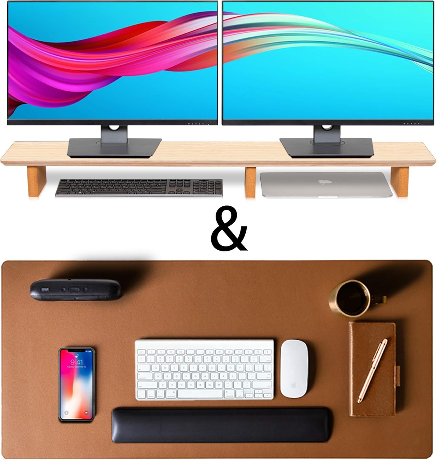Leather Desk Pad& Monitor Stand