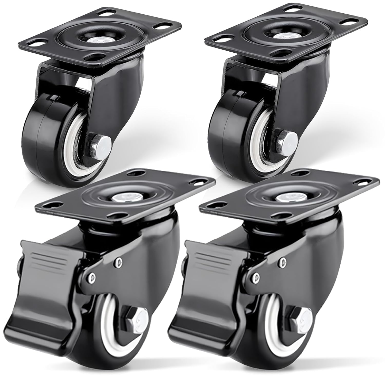 Heavy Duty Castor,360° Swivel Castor Wheel Trolley Furniture Caster(40mm,2 with Brakes 2 without), Black