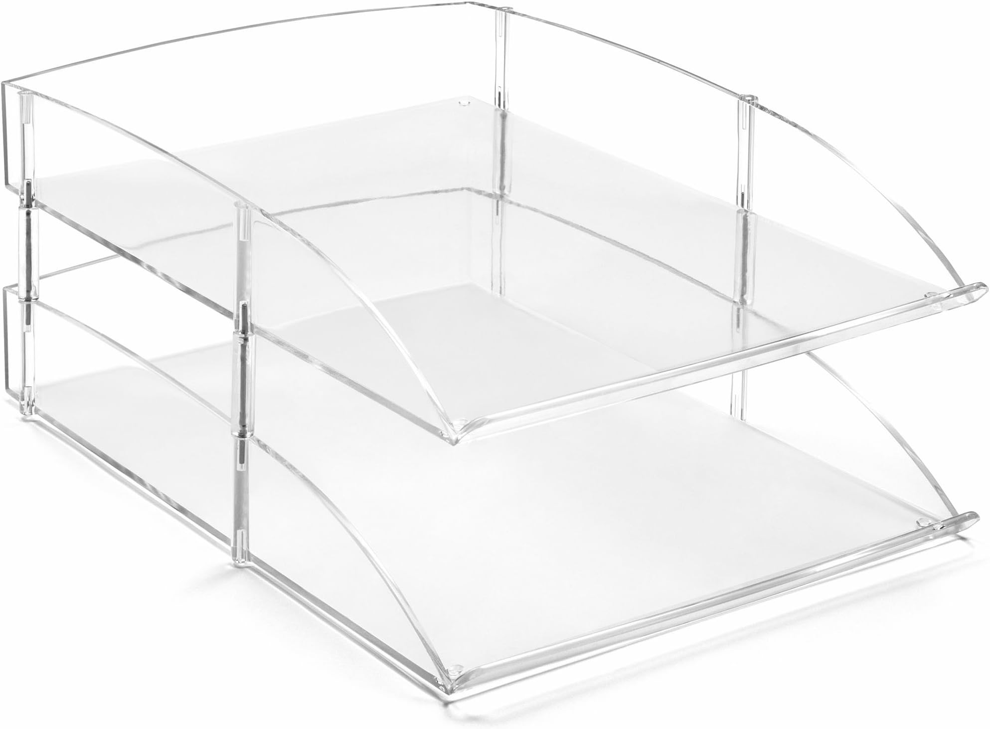 OSCO Clear Acrylic Double Letter Tray, 2 Trays with Risers, Stackable File Organiser, A4 Paper Storage, Office Desk Document Sorter, Paperwork Filing, Modern Home Office, H15 x W25.5 x D35.5 cm