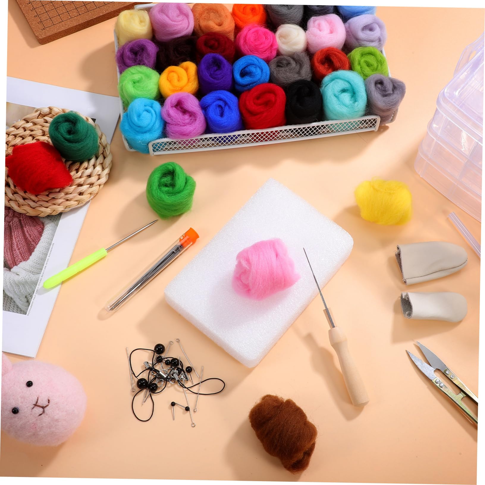 Veemoon 1 Juego Kit de artesanía de fieltro sellado aguja puñetazos puntada equipo kit de bordado de punzón bolas de fieltro kits de para adultos principiantes lana
