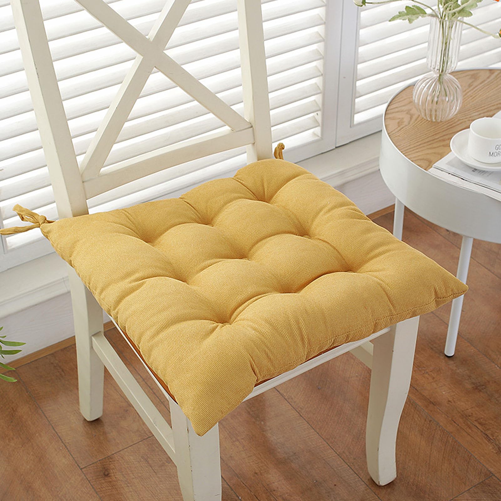 WJXBoos Set of 2 Chair Pads,Rectangle Seat Pads,Super Soft Stool cushions Square Seat Cushions with Ties for Small stools School Office (Yellow,40 * 40 * 5cm)