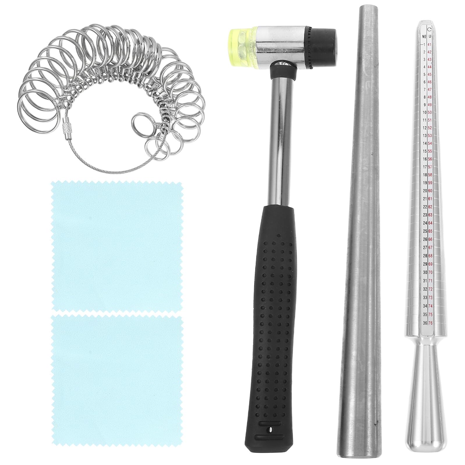 Artibetter Misuratore di Anelli in Metallo Mandrino e Panno per Pulizia Kit di Strumenti per Misurazione Accurata di Gioielli per Professionisti e Hobbisti
