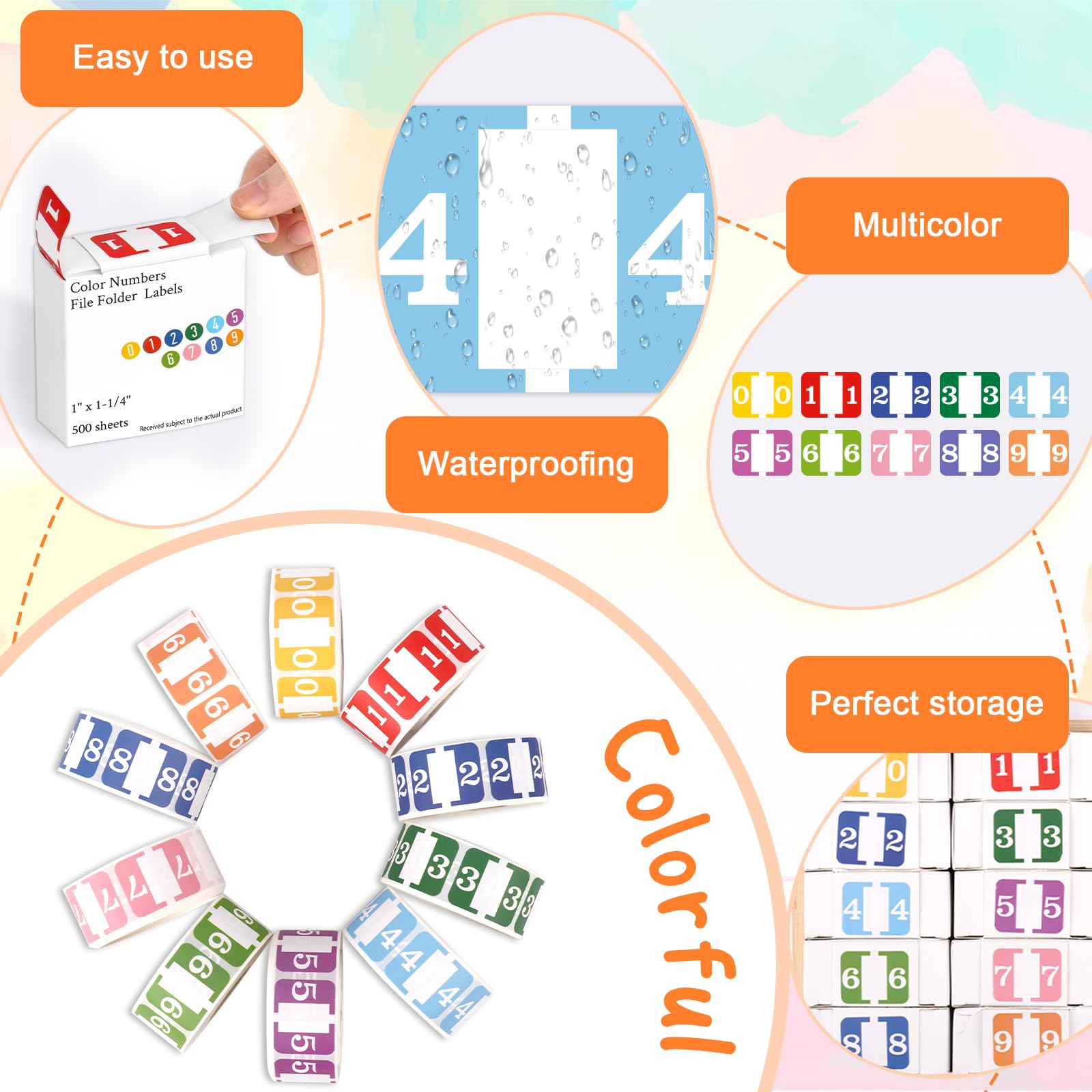 10 Rolls Number File Folder Labels Set Color Series Chart Stickers with Wooden Tray Set of Numbers 0-9 File Labels for File Folders Number Label Index Numeric Labels Index Stickers for Office School - Image 4