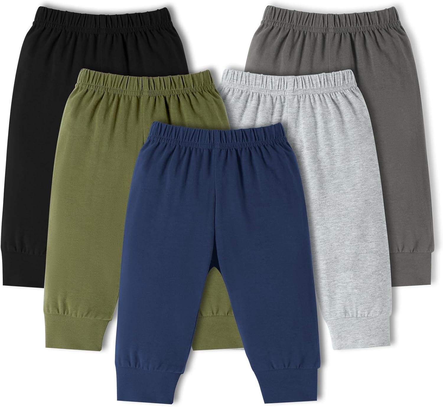DREAM BUS 5 Pack Baby Boys Pants Toddler Pull on Sweatpants Infant Cotton Joggers Unisex Baby Leggings for Newborn-24M