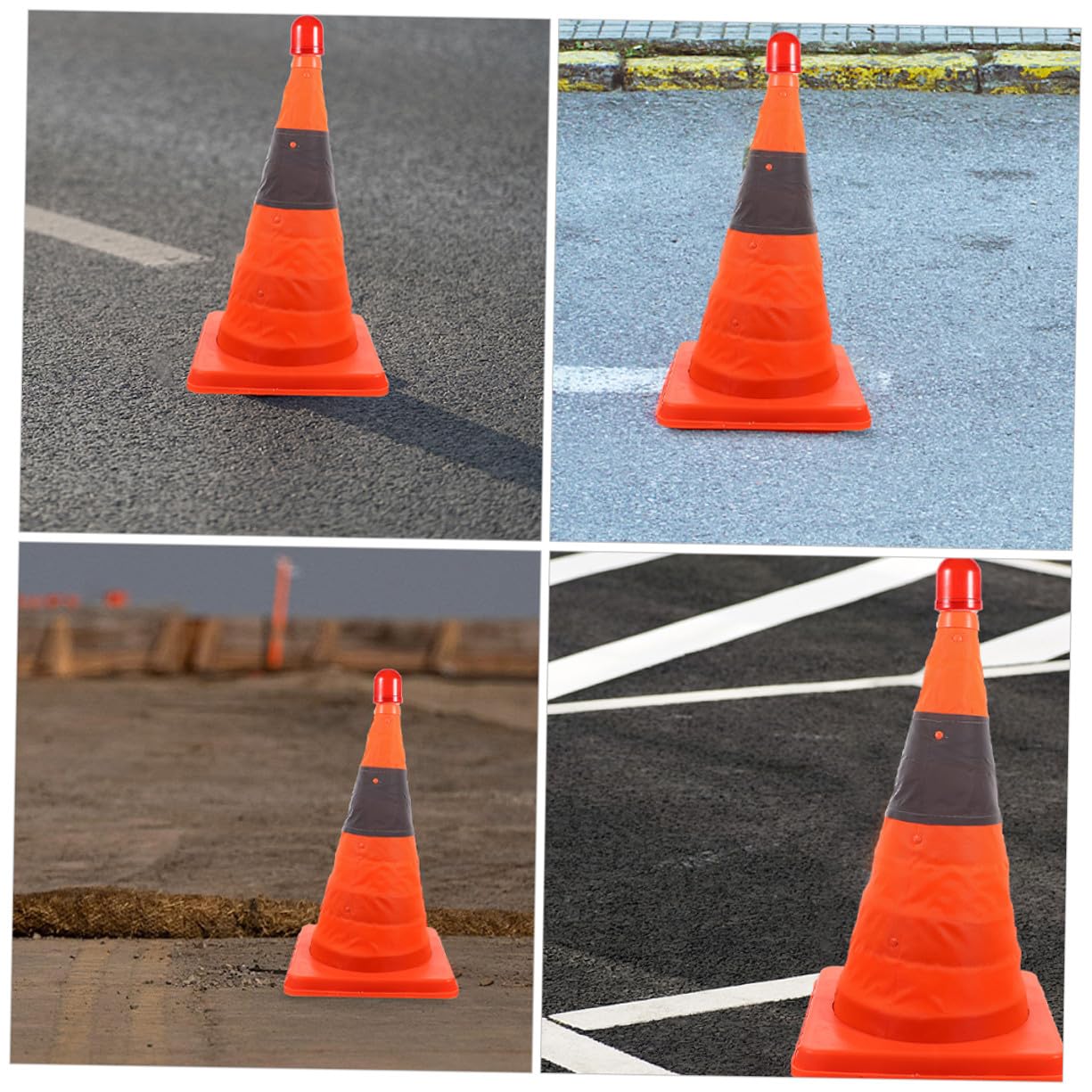 SEWACC Lot De 2 Cônes De d'urgence Pliables 45 Cm avec Éclairage LED, Colliers Réfléchissants Orange, Matériaux Solide Imperméables, Cônes De Sécurité Routière pour Chantier Et Stationnement