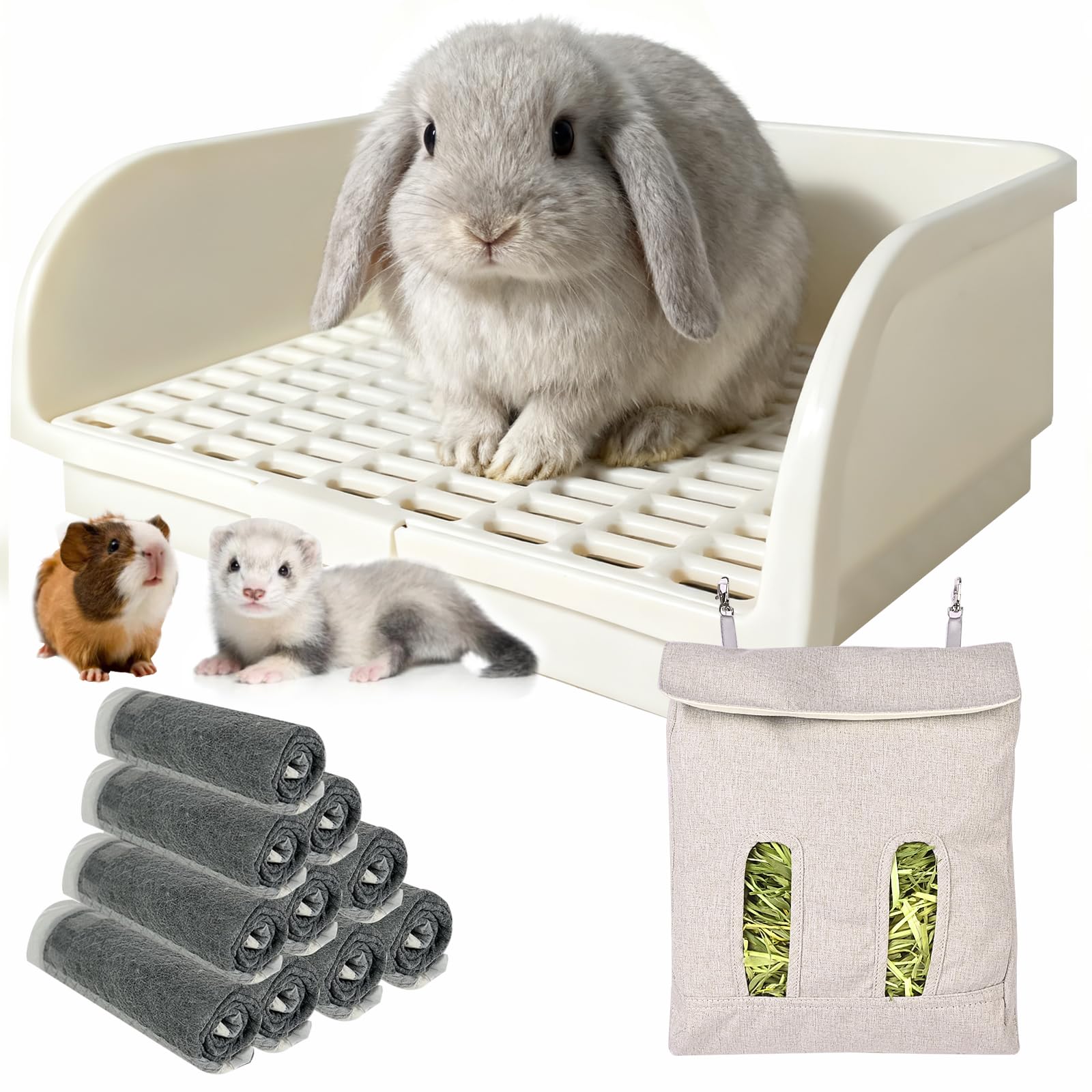 Rabbit Litter Box - Extra Large Bunny Litter Box, Easy to Clean and Disassemble, Prevents Odors and Stains. Pet Training Toilet Pan for Guinea Pig, Ferret, Hamster, Chinchilla