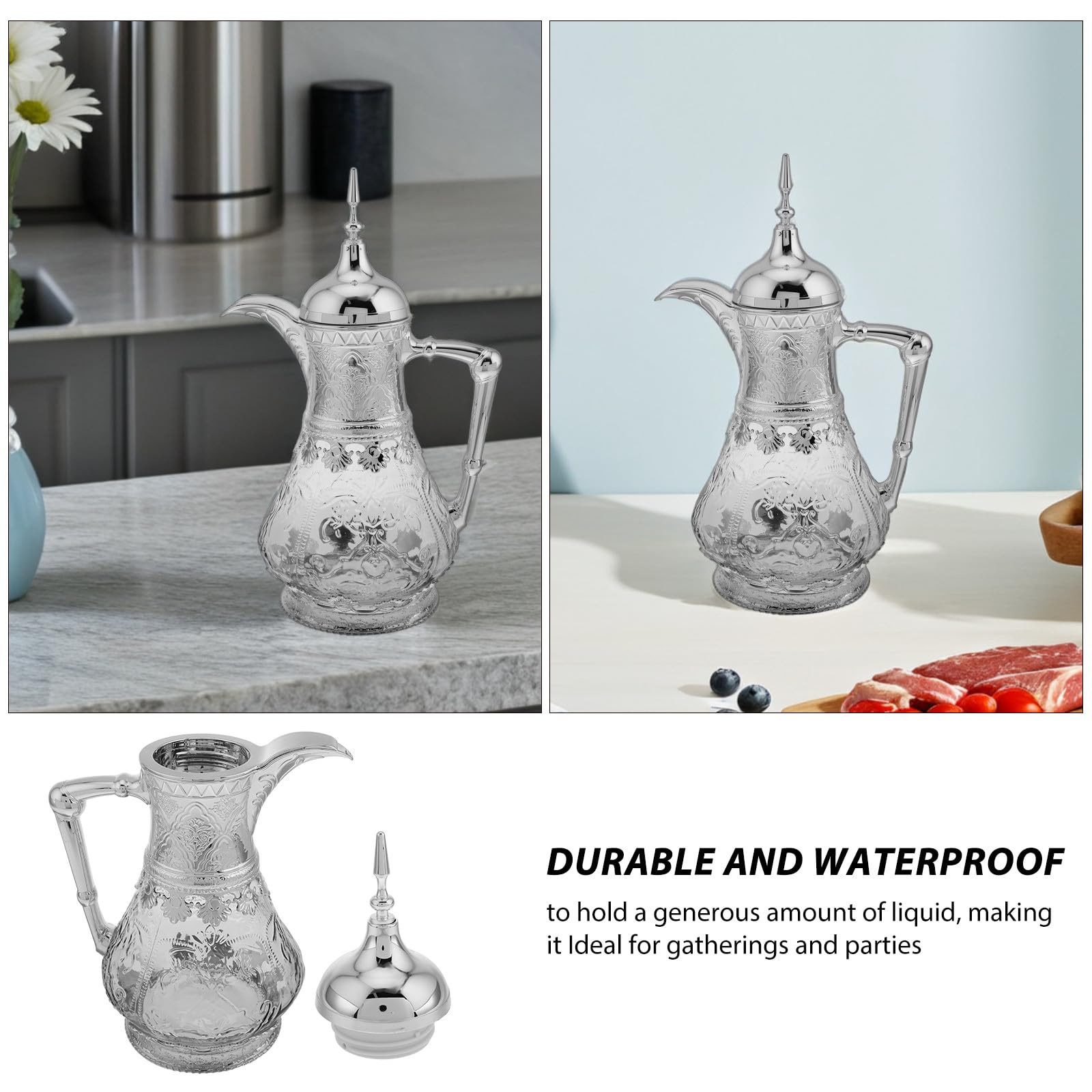 jojofuny Vintage Wasserkrug Glas 1,6l mit Deckel Nahost Design für Kalte Getränke Saft Eistee Karaffe