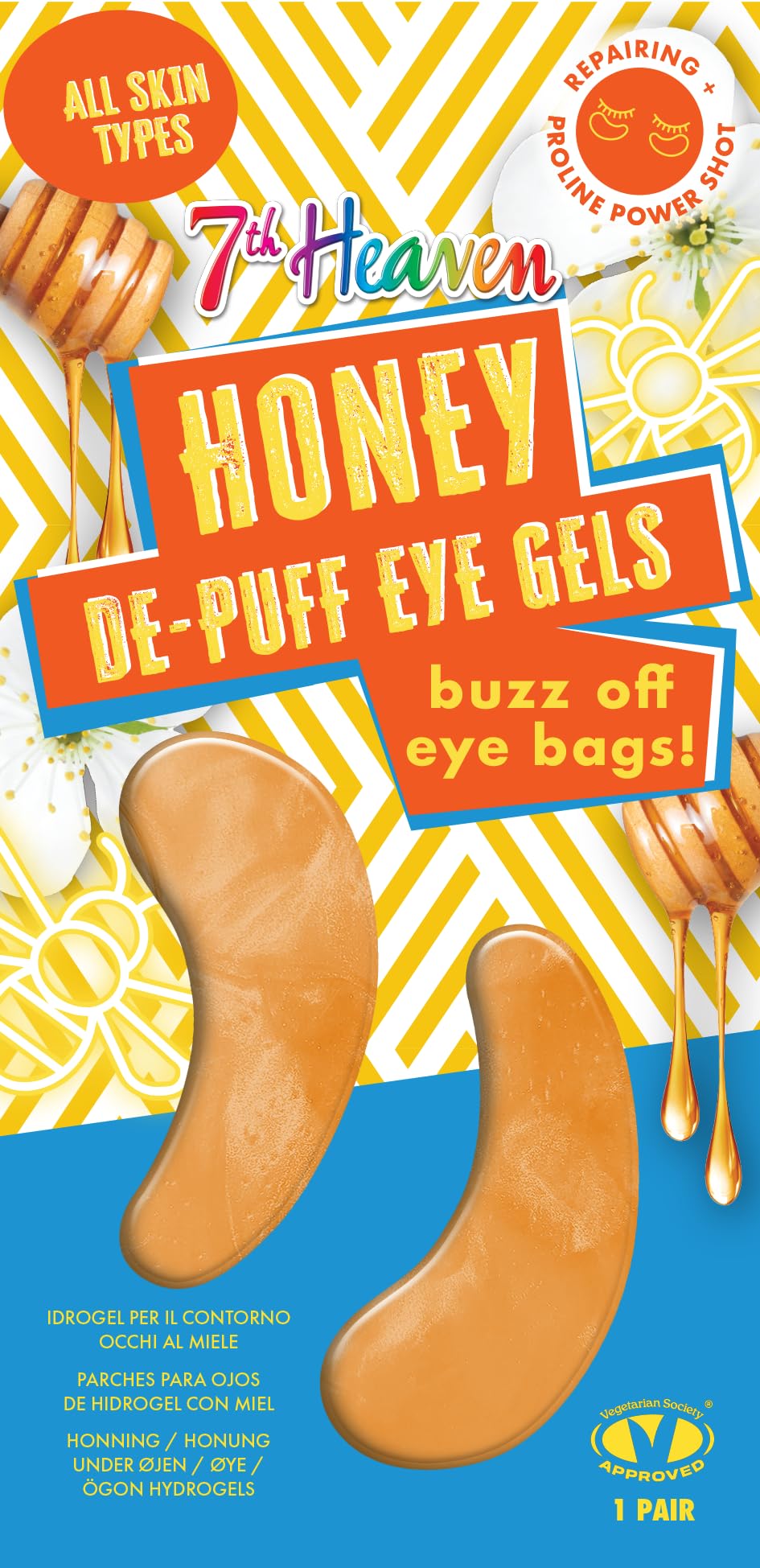 7th Heaven Honey De-puff Eye Gels with Proline and Hyaluronic Acid - 1 Pair of Under Eye Hydrogel Patches
