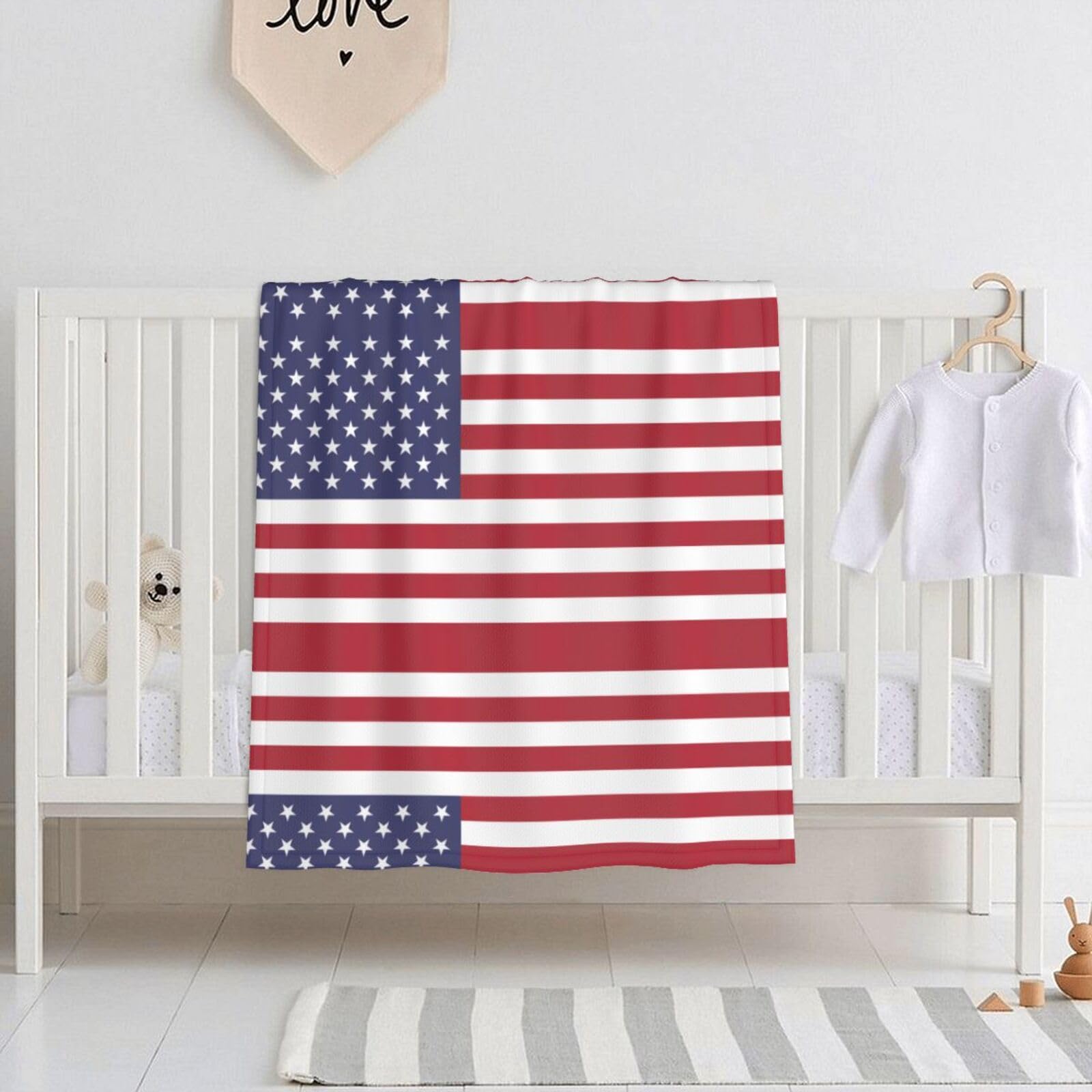 WBQLSL American flag Ultra-Soft Baby Blanket, 30" x 40" Newborn Swaddle & Nursing Throw Blanket