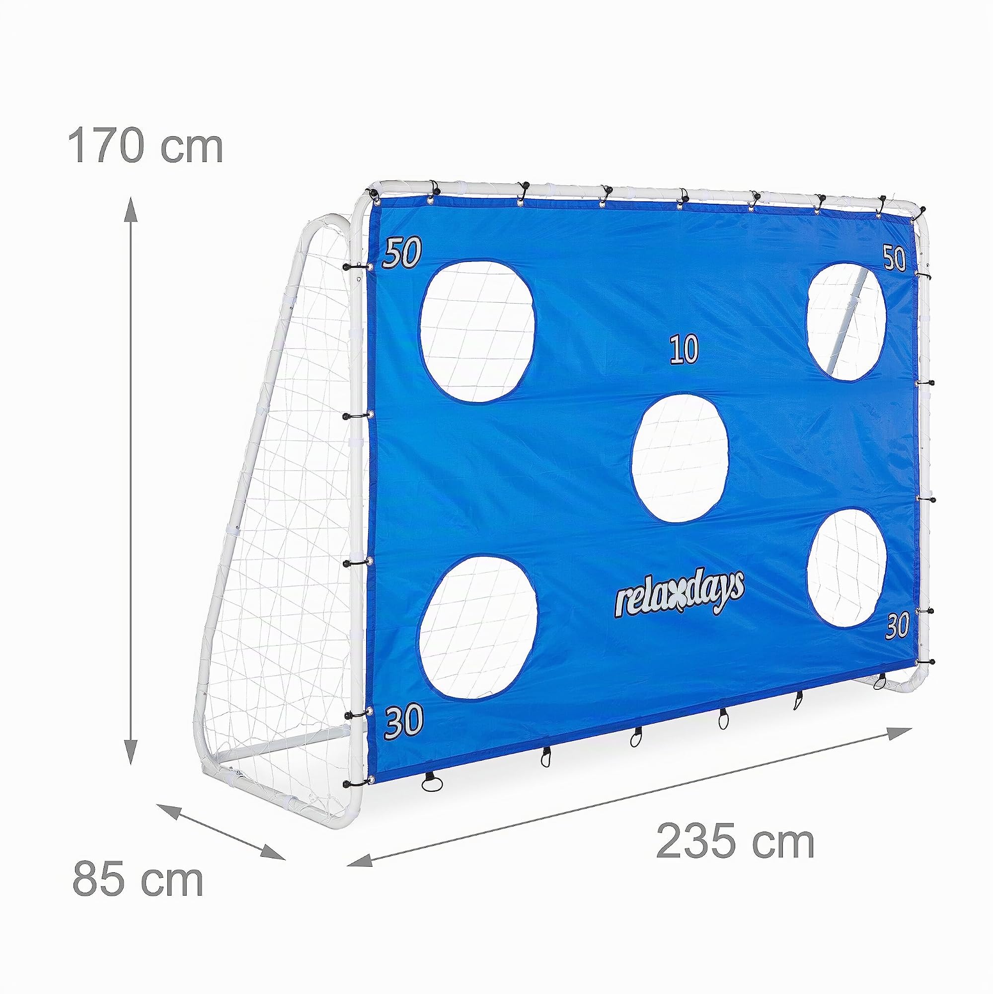 Relaxdays Cage Foot avec Mur de tir Acier 170 x 235 x 85 cm Jardin Bleu Blanc