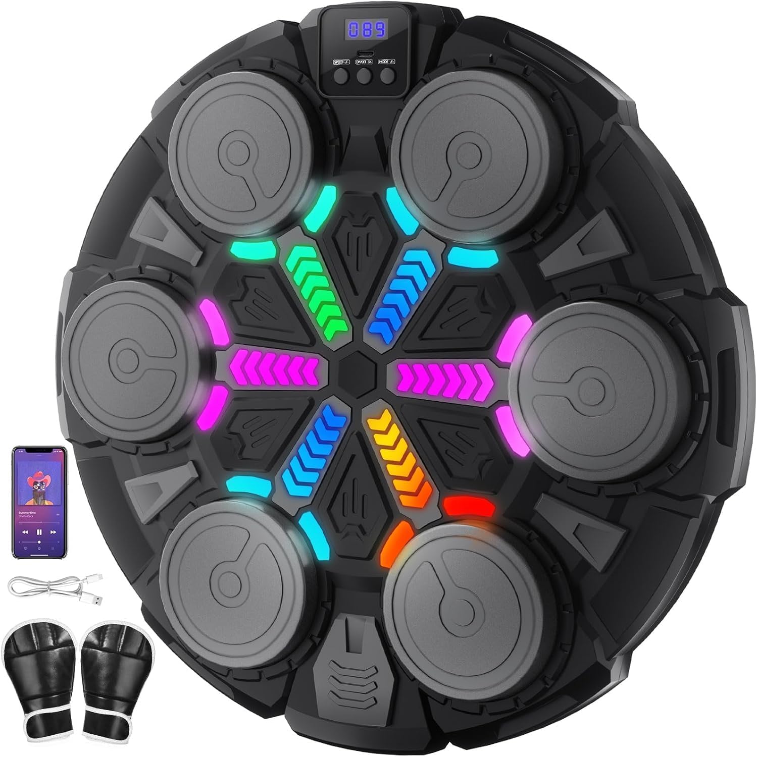 ROCKY&CHAO Music Boxing Machine de Boxe - Machine de Boxe Murale LED avec Musique et Bluetooth - Vitesse à Plusieurs Niveaux - Entraînement de réaction et d'entraînement de Boxe pour la Maison - avec