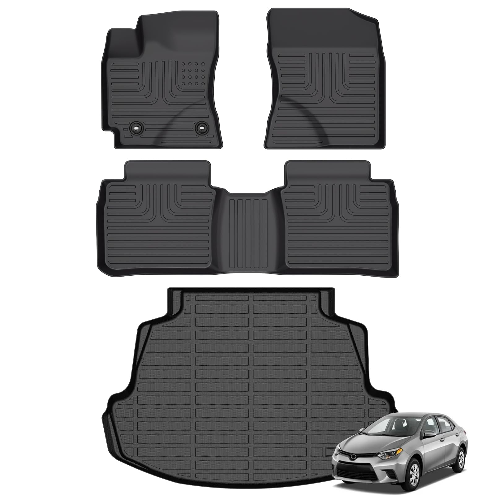 Floor Mats &amp; Cargo Liner for Toyota Corolla 2019-2014 (Only Sedan), All Weather TPE Custom Fit Floor Mats, Anti-Slip &amp; Waterproof Full Set Car Accessories - Black