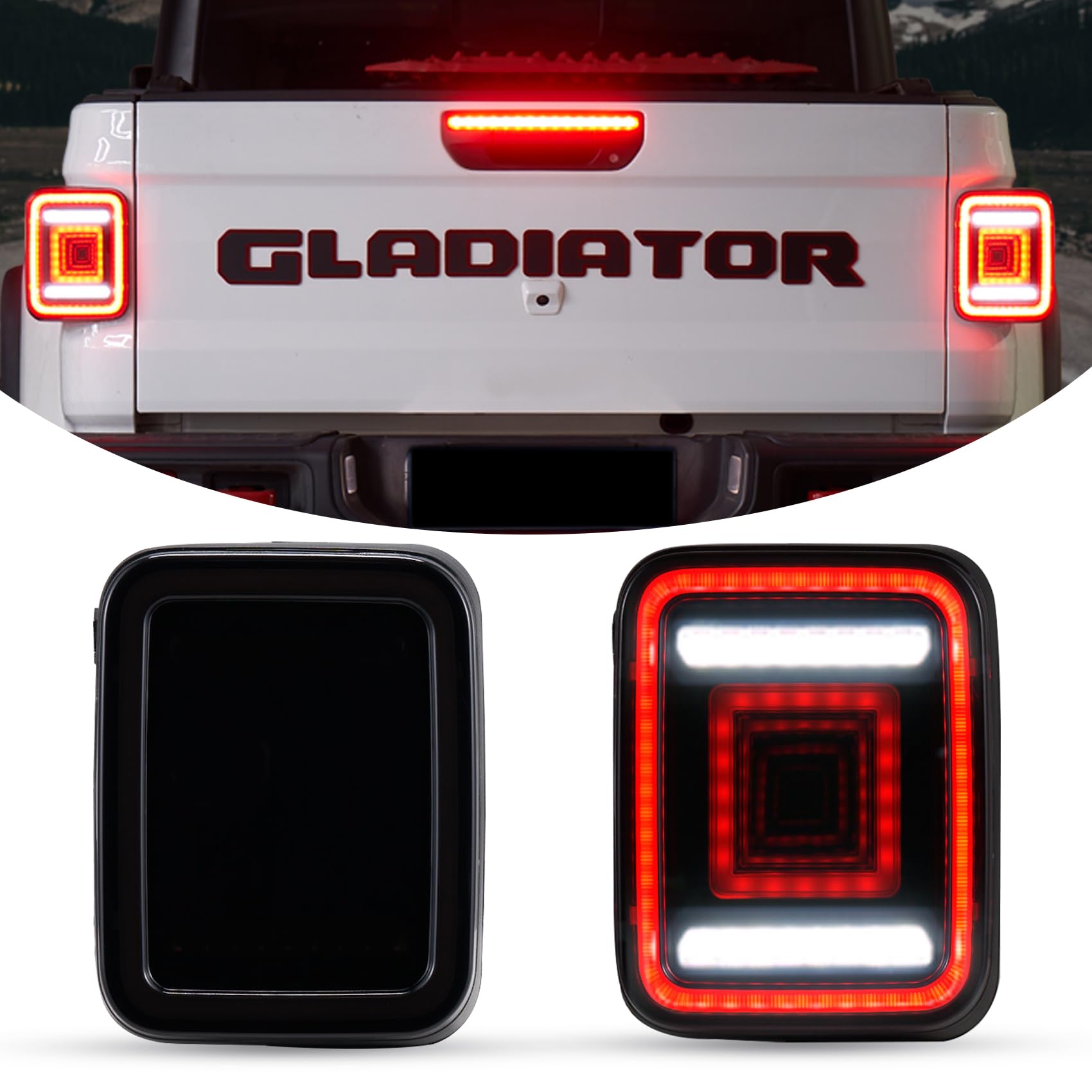 Photo 1 of Kiwi Master LED Tail Lights for 2020-2026 Jeep Gladiator JT Accessories, Black Housing Smoke Lens, Pair
