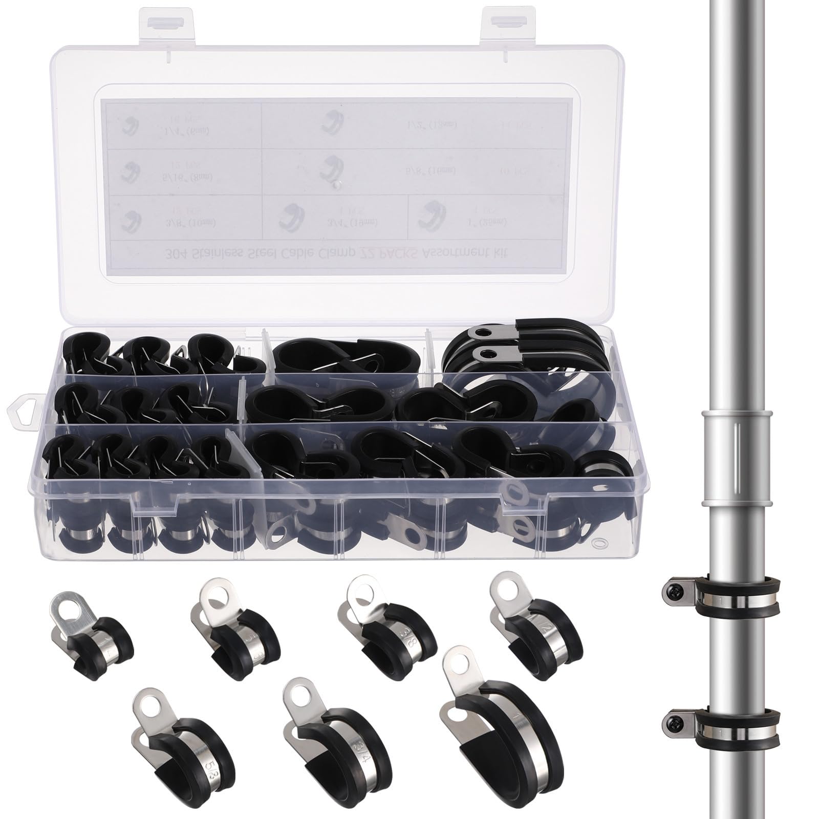 Colliers de serrage en acier inoxydable anti-usure avec protection caoutchouc R 72 pcs