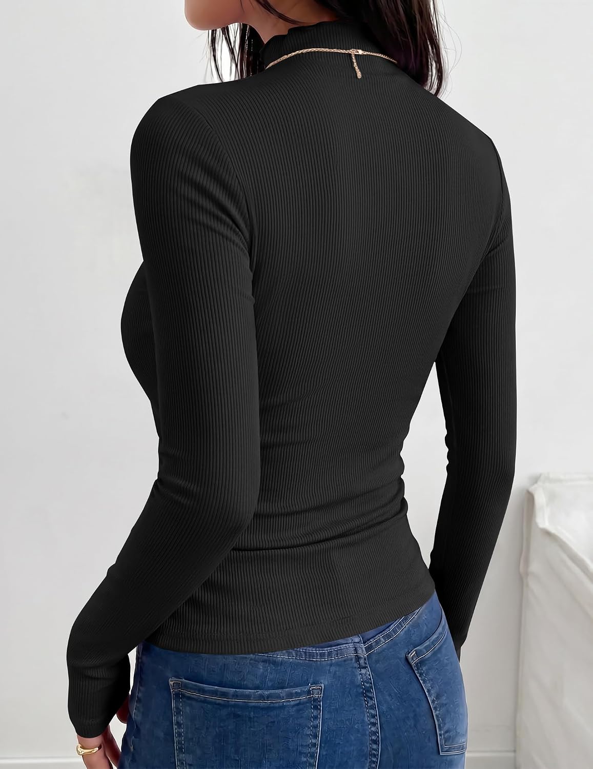 Zeagoo Long Sleeve Shirt for Women Mock Neck Ribbed Slim Fit Fall Top image 3