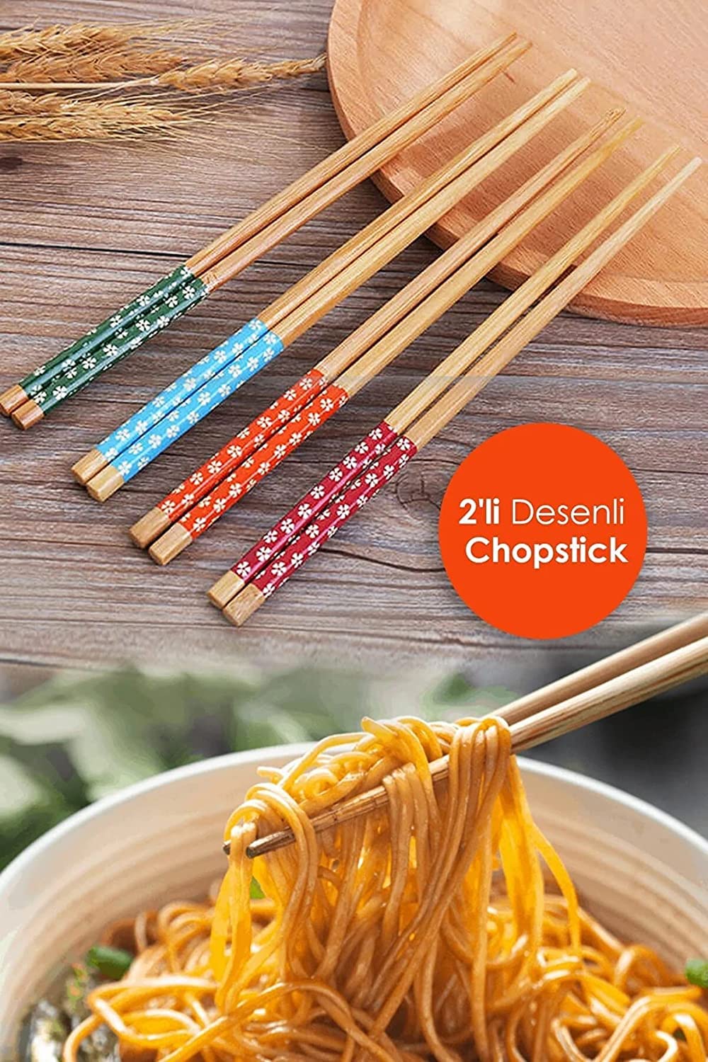 Pratik 2'li Desenli Yıkanabilir Kore Çin Bambu Chopsticks Yemek Çubuğu |desenli Bambu Chopstick
