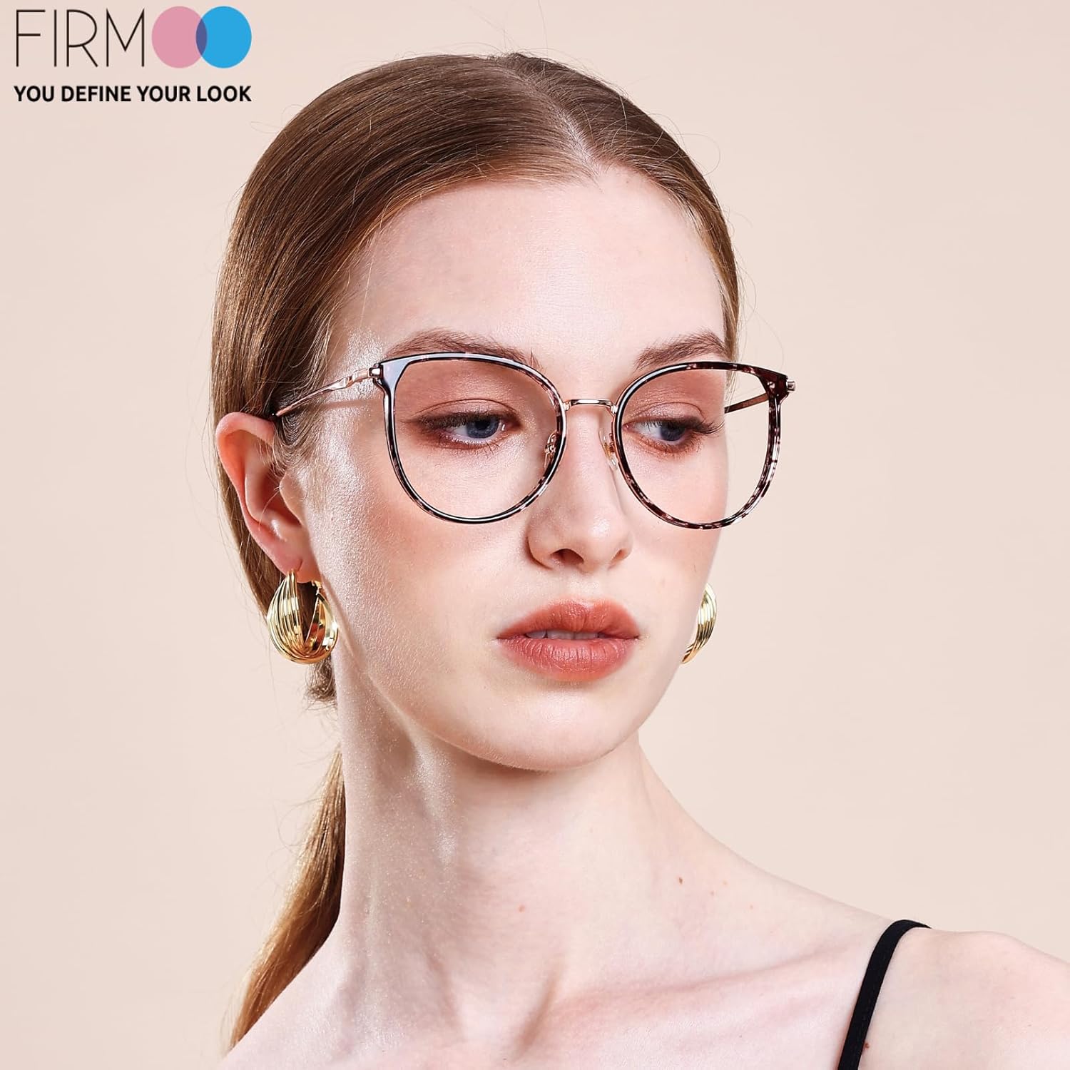 Firmoo Blue Light Blocking Glasses, Oversized Retro Round Eyewear Frame Blue Light Glasses, Anti Eyestrain Anti UV400 Computer Glasses for Women, Pattern - Image 2
