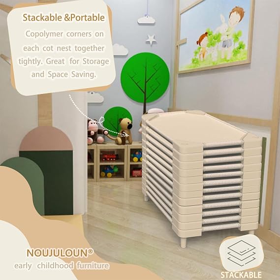 Daycare Cots,Stackable Preschool Cot for Kids (4 Packs,Light Beige,40x23)