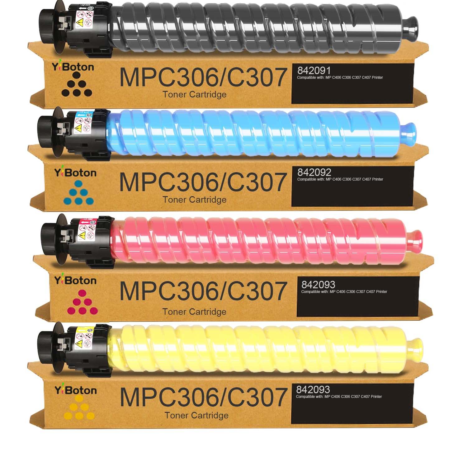 MPC406 MPC306 Toner Cartridge 4-Pack (842091/842092/842093/842094) Compatible with Ricoh MP C306 C307 C406 C407 C306ZSP C306ZSPF C406ZSPF C407ZSPF Printer