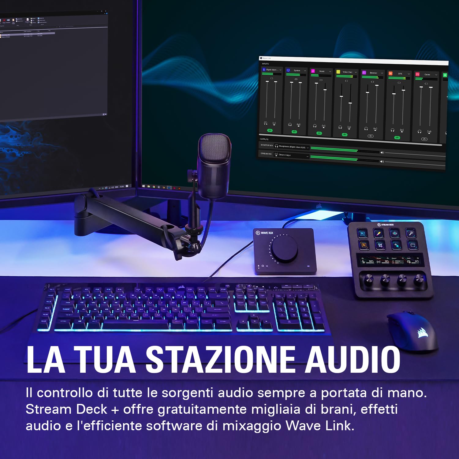 Elgato Bundle Mixaggio Audio - mixer audio, controller da studio, Microfono XLR dinamico per podcast, content creator, streaming, gaming, striscia tattile, manopole e tasti personalizzabile, PC/Mac
