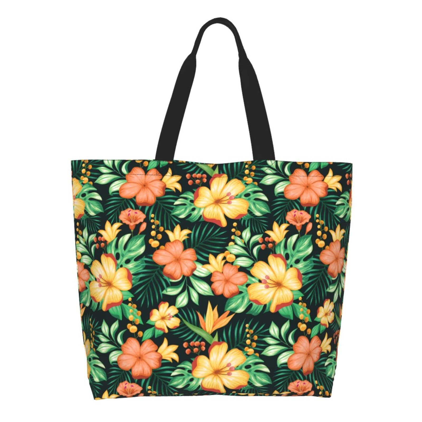 Weecool Yellow Hawaii Tropical Hibiscus Flower Tote Bag for Women Large Casual Should Bag with Inside Pocket Reusable Handbag Shopping Bag for Outdoors