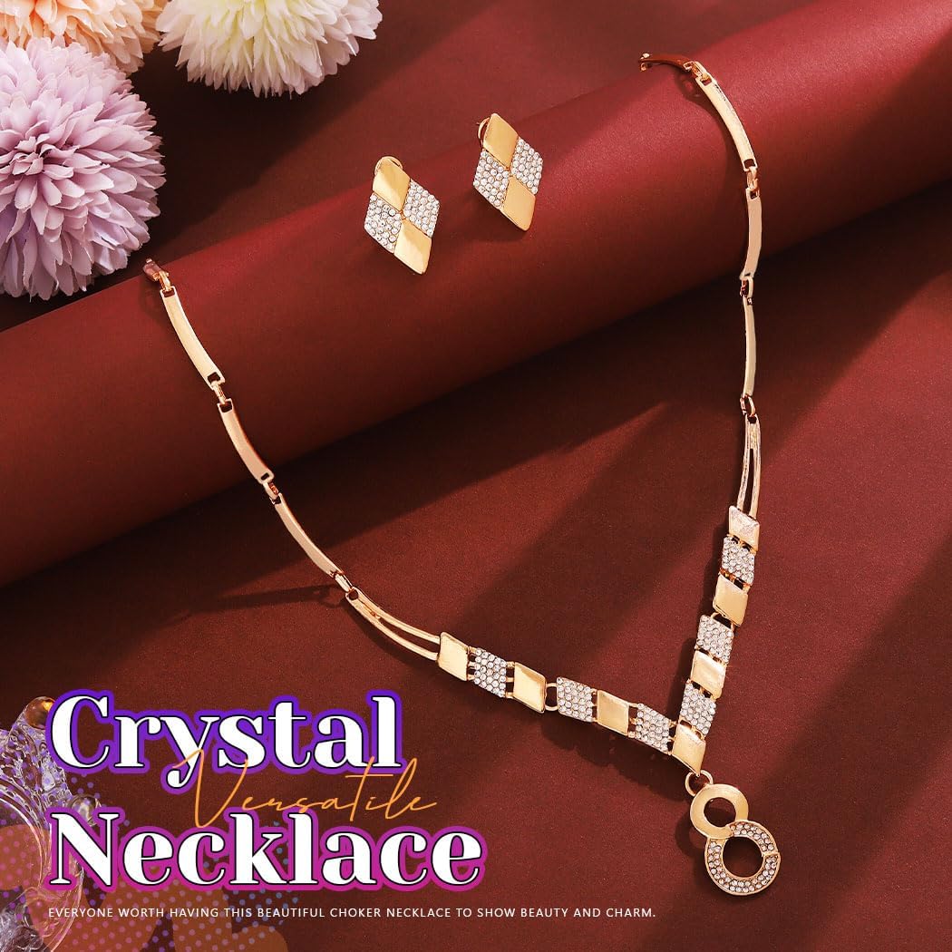 JAKAWIN Infinity Necklace and Earring Set Gold '8' Rhinestone Wedding Jewelry for Women - Image 2