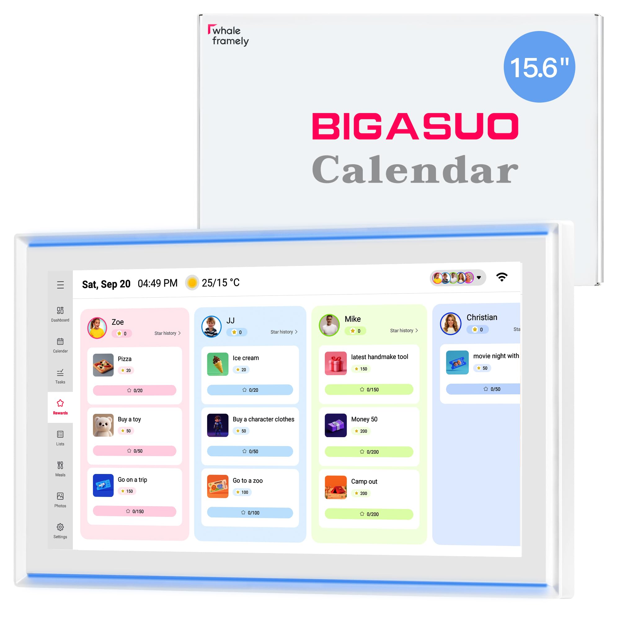 Photo 1 of 15.6 Inch Family Digital Calendar - Chore Chart, Meal Planner, Photo Display, FHD Interactive Touchscreen with LED Reminder, Wall & Desk Mount Smart Electronic Planner