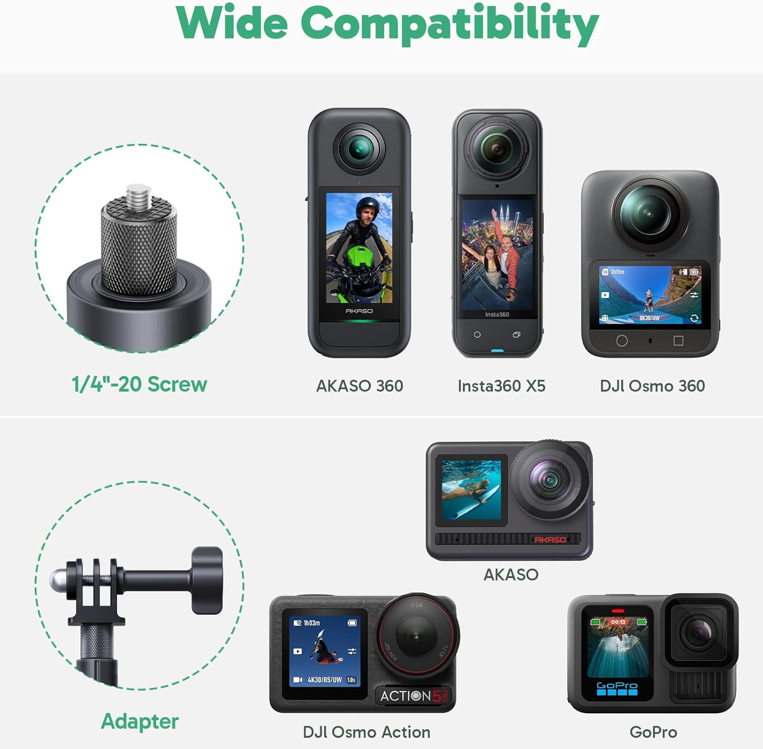 AKASO 47.2"/120cm Invisible Selfie Stick Tripod for Insta360 X5 X4 X3 Ace Pro, DJI Action Osmo 360 Pocket 3, GoPro Hero 13/12/11, AKASO 360/EK7000/EK7000 Pro, Brave 4/4 Pro, Brave 7/7 LE Action Camera