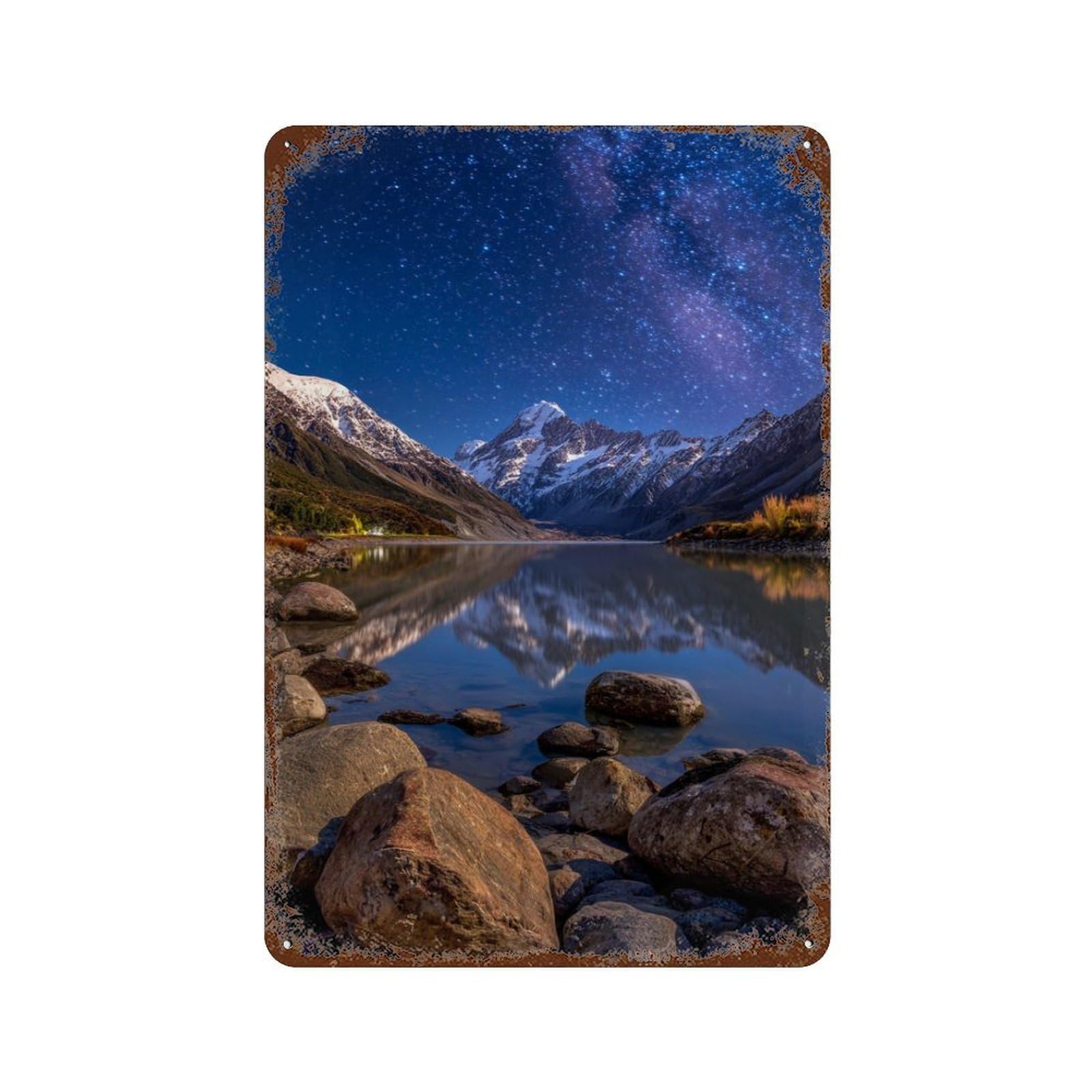 Starry Night Mountain Reflections -1 Rusty Metal Tin Sign 11.8"x7.9", for Shed, Workshop And Garage Wall Decor, Novelty Wall Decor