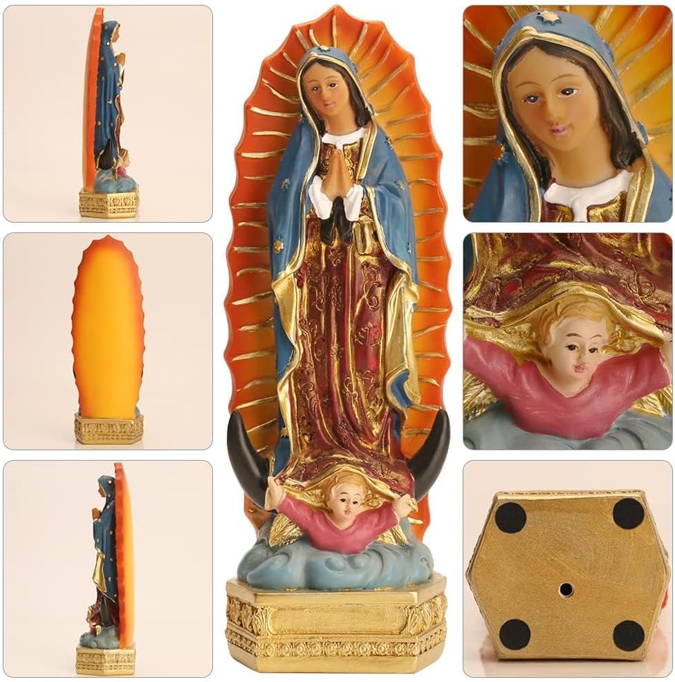 orenm Virgen de Guadalupe Statues,8 Inch Coloured Our Lady of Guadalupe Statue,Resin Virgin Mary Statue,Home Tabletop Decoration Small Virgin Mary Religious Statue Gifts - Image 4