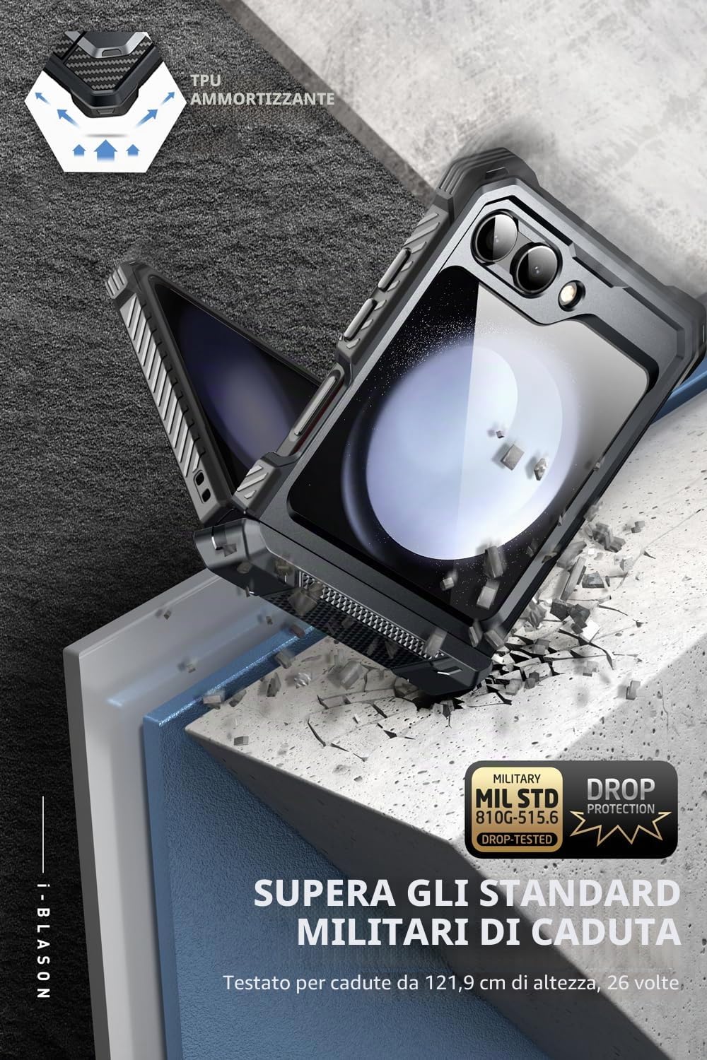 i-Blason Custodia per Samsung Galaxy Z Flip 5 con supporto, protezione per lo schermo integrata, protezione per cerniere, protezione completa con clip per cintura, custodia magnetica per Galaxy Z Flip