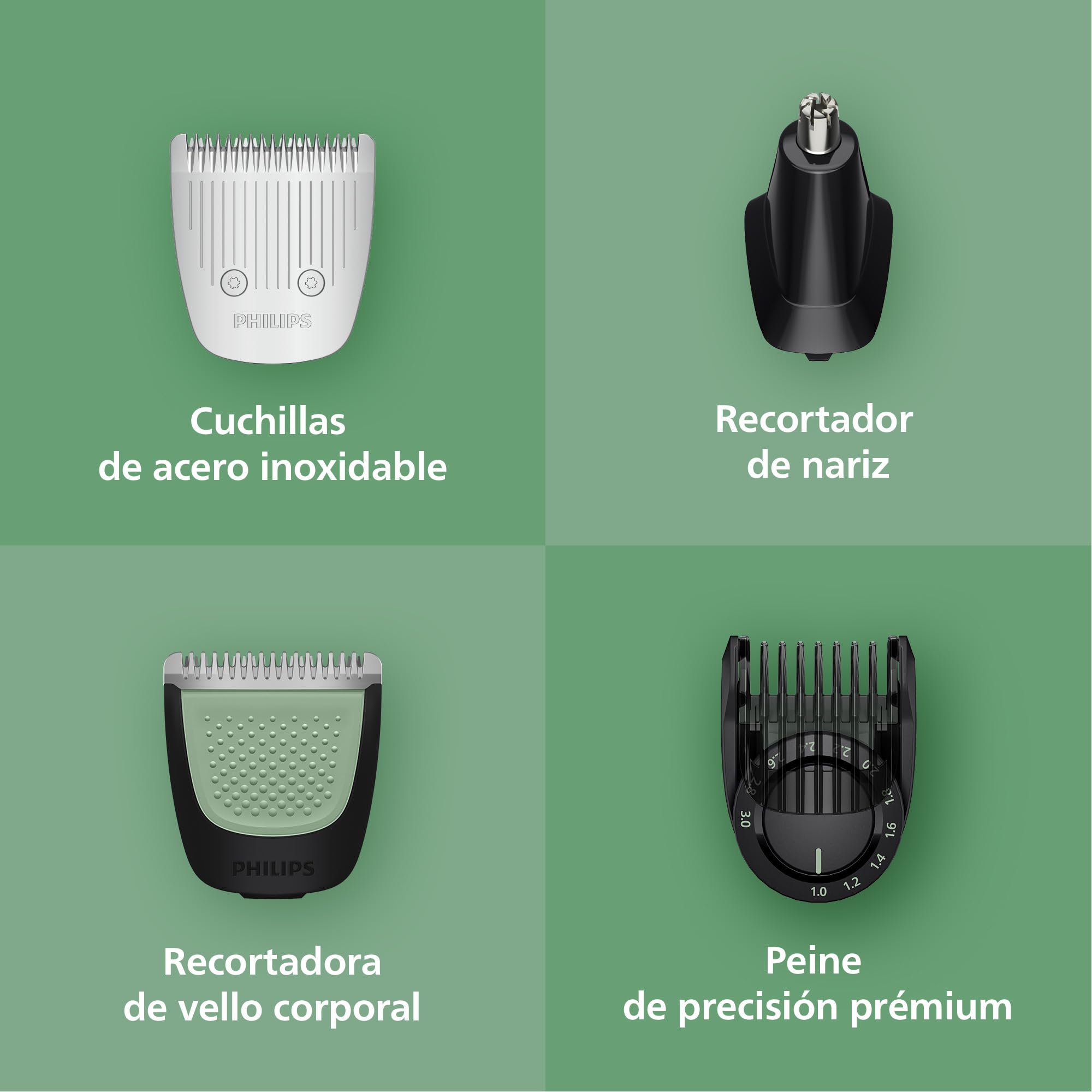 Philips Recortadora todo en uno de 19 en 1 Serie 9000 + OneBlade - Afeitadora y cortapelos hombre para rostro, cabeza y cuerpo, cuchillas de acero autoafilables, 27 longitudes, recargable, MG9956/15