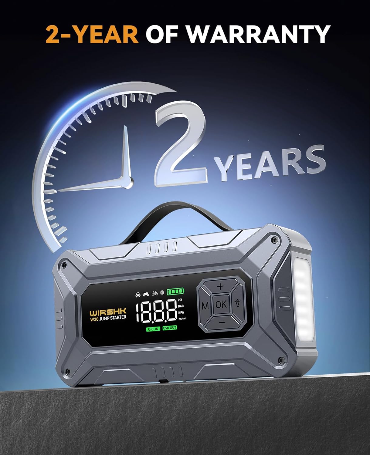 Jump Starter with Air Compressor, 8000A 160PSI Car Jump Starter (8.0 Gas/10.0L Diesel), 12V Battery Jump Starters, Portable Jump Cables, LCD Display and LED Lights - Image 7