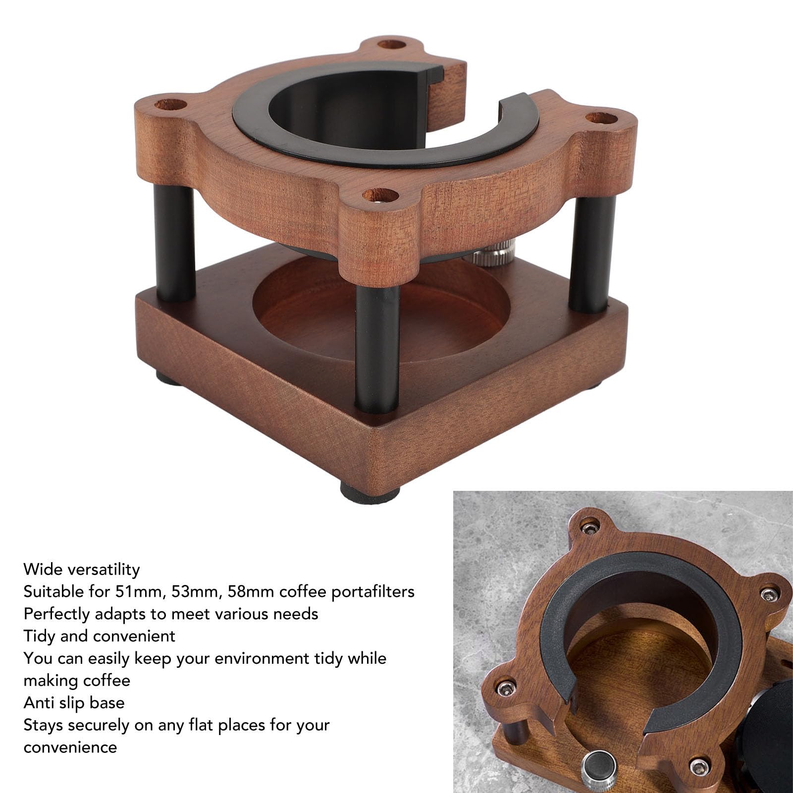 Asixxsix Support de porte-filtre à café en forme d'ours, support de doseur à expresso en noyer, Station de doseur de café , convient aux porte-filtres de 51 mm, 53 mm et 58 mm
